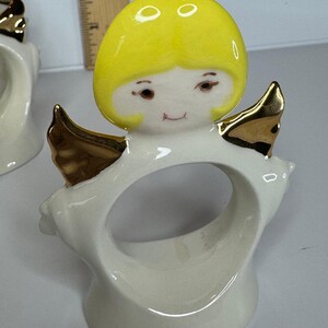 1970s Standing Ceramic Angel Napkin Rings Set of 6 image 6
