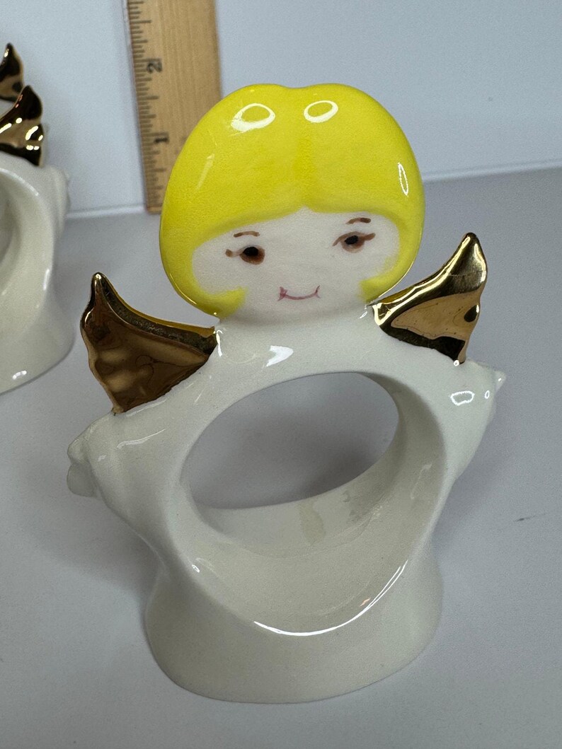 1970s Standing Ceramic Angel Napkin Rings Set of 6 image 6