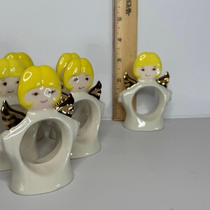 1970s Standing Ceramic Angel Napkin Rings Set of 6 image 5