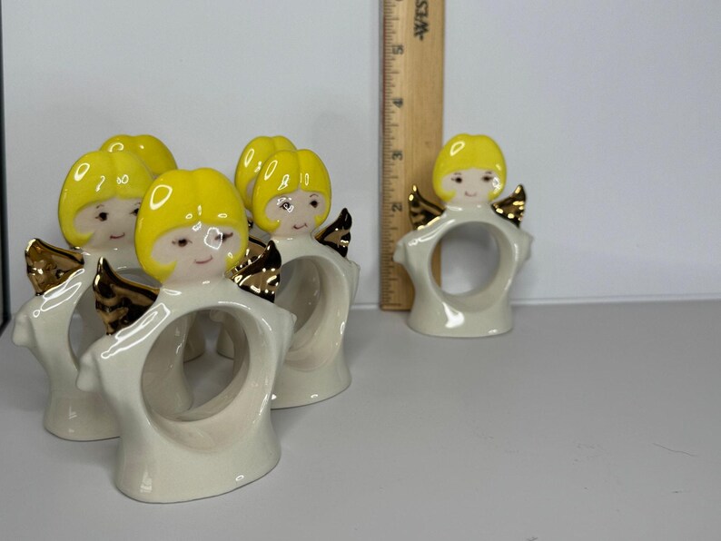 1970s Standing Ceramic Angel Napkin Rings Set of 6 image 5