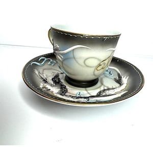 Japanese HandPainted Dragonware Dragon 3D Moriage Demitasse Tea Cup & Saucer Set