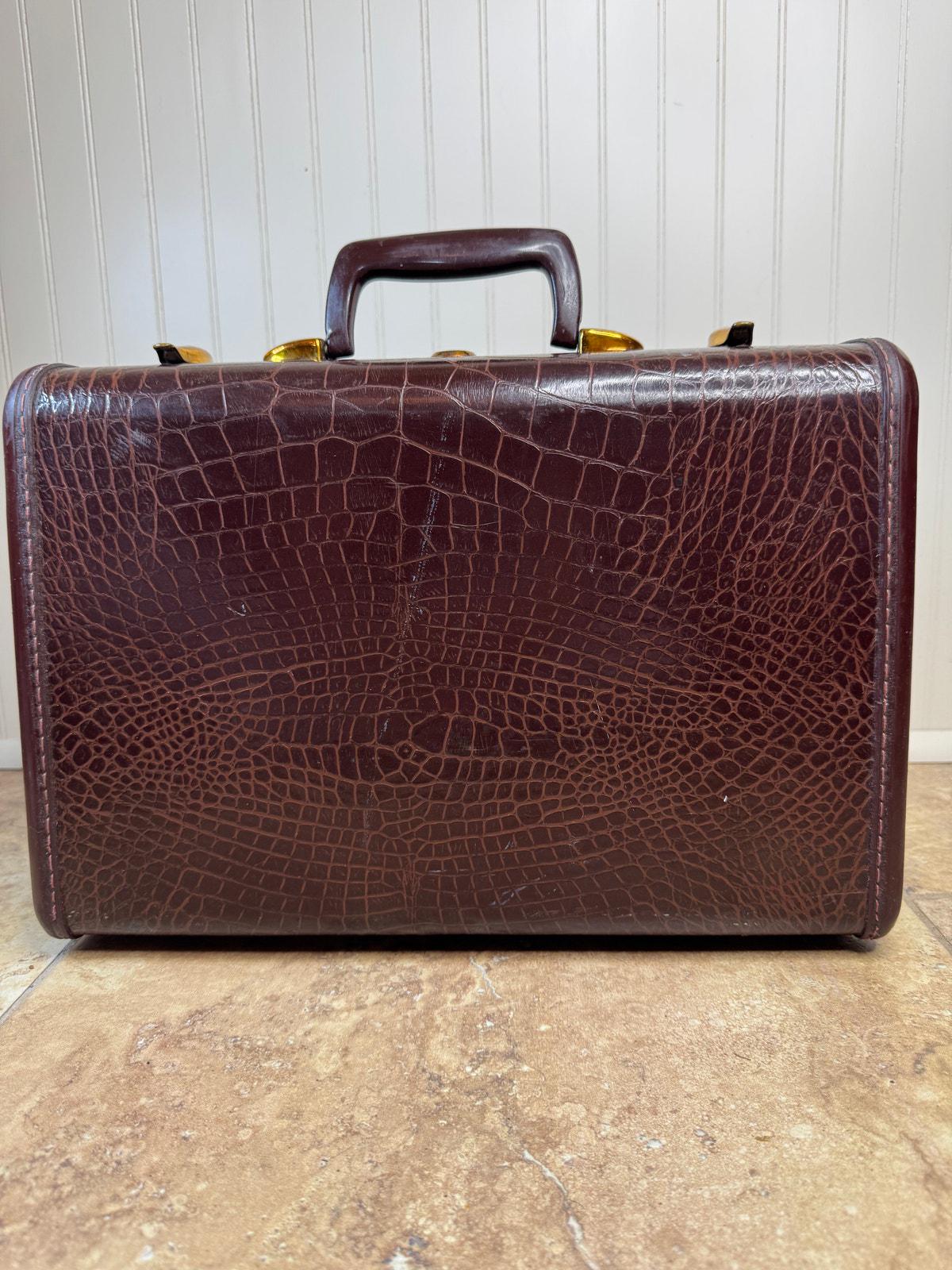 Petite Valise Vintage Samsonite Marron Marbré - Années 1950, USA - Plastique Dur, Avec Serrure - Occasion