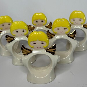1970s Standing Ceramic Angel Napkin Rings Set of 6 image 3
