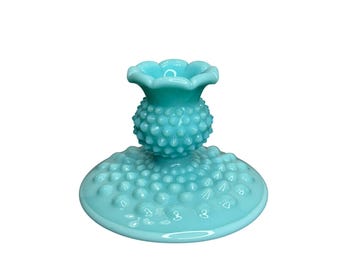 MCM 1948 Porte-bougeoir Fenton turquoise en verre laiteux 3 po.