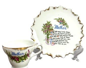 Ensemble de tasses à thé et soucoupes avec cigares fête des mères des années 1950