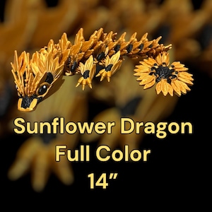 Articulated Sunflower Dragon - Shadowbloom | 3D Printed Collectible | Whimsical Desk Toy | Handcrafted Dragon Figurine | Unique Gift Idea