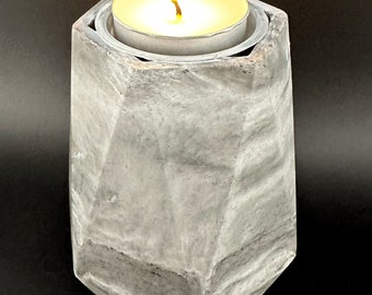 Handcrafted single marbled two-toned gray hexagon tea light/ votive candle holder