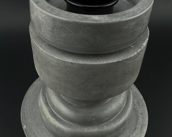 Handcrafted concrete medium gray ribbed single pillar candle holder for short or tall pillar candle