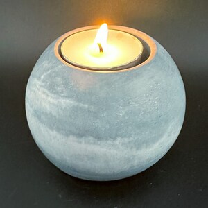 Handcrafted two-piece marbled two-toned sky blue sphere-shaped tea light or votive candle holders