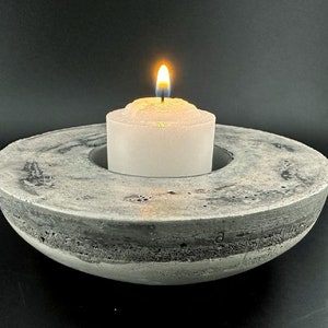 Handcrafted single rustic soft white and gray two-toned half sphere-shaped tea light or votive candle holder