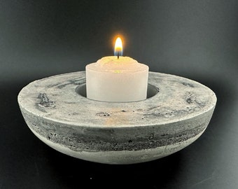 Handcrafted single rustic soft white and gray two-toned half sphere-shaped tea light or votive candle holder