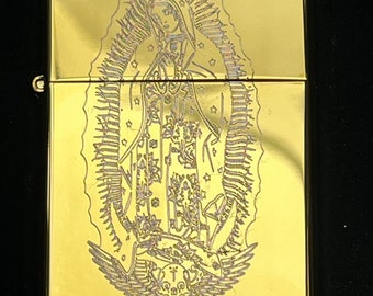 Mary, our lady of Guadalupe. Lighter gold finish engraved