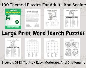 100 Large Print Word Search Puzzles For Adults & Seniors -- Digital Download