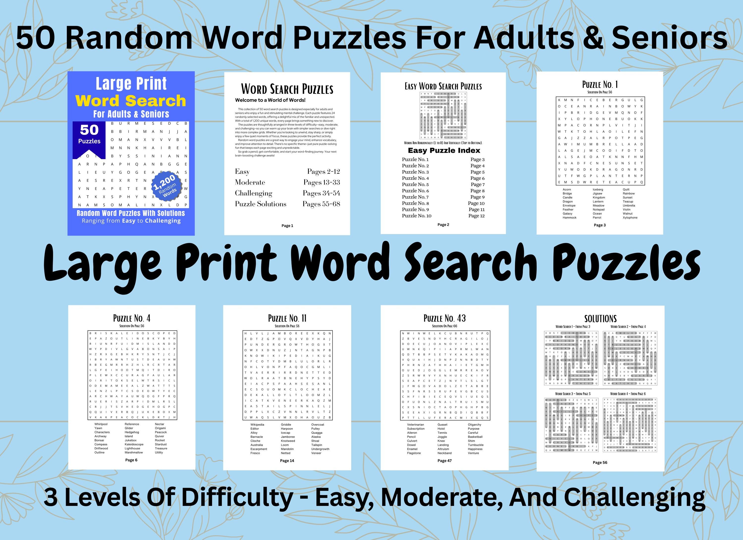 Random Puzzles 50 Random Word Search Puzzles for Adults & Seniors -- Digital Download ...