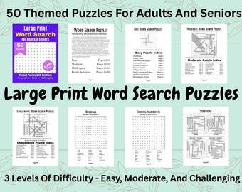 50 Word Search Puzzles For Adults & Seniors -- Digital Download