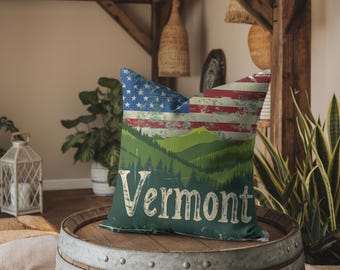 Vermont State Flag Pillow - Patriotic VT Decor, USA Pride Throw Pillow Gift