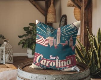 Cojín con la bandera de Carolina del Norte: decoración patriótica de Carolina del Norte, regalo de orgullo estadounidense