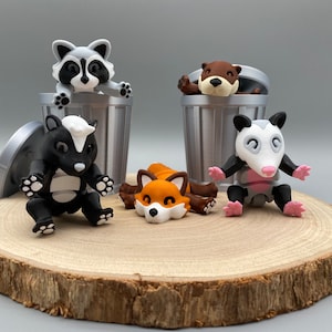 Critters in a Trash Can, Racoon, Possum, Fox, Skunk and Otter, Fidget Toys, Sensory Toys