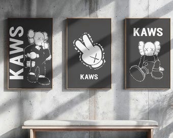 KAWS-posterset, svartvit graffitikonst (digital nedladdning)
