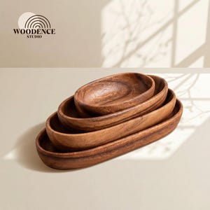 Walnut Oval Solid Wood Sushi Plate Japanese Serving Tray, Rustic Wood Platter, Decorative Coffee & Pastry Plate