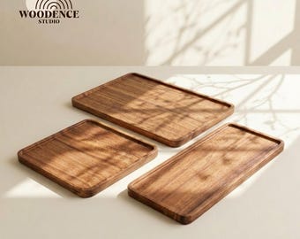 Bandeja de madera de nogal, bandeja minimalista Wabi Sabi para guardar todo, organizador de aperitivos de madera para mesa de centro.