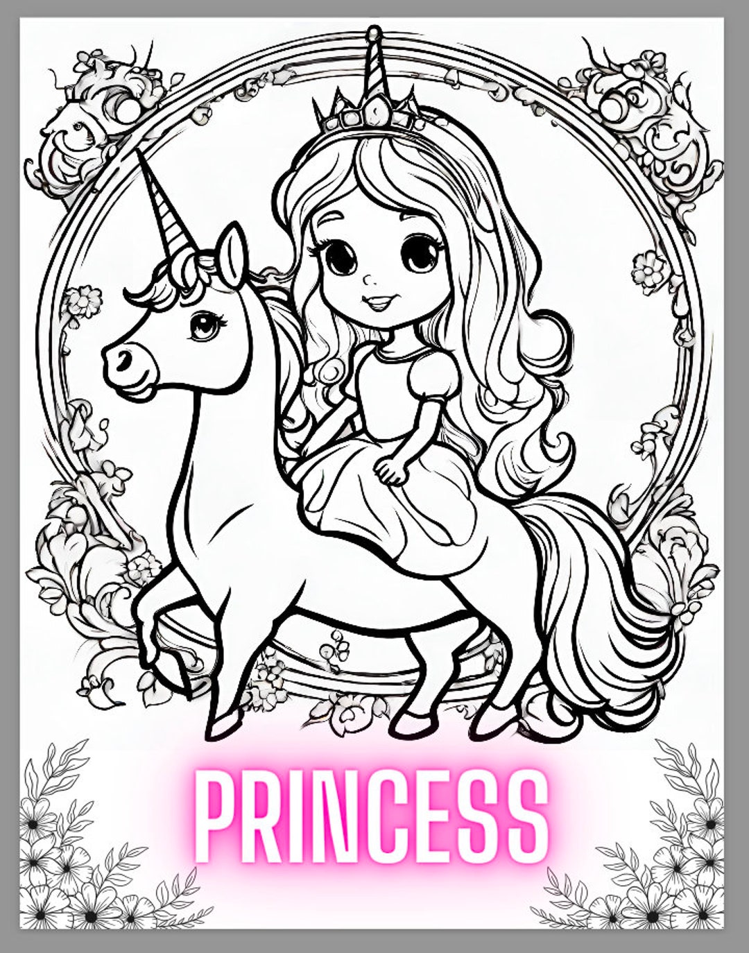 Princess Unicorn Coloring Page Instant Printable Download Etsy