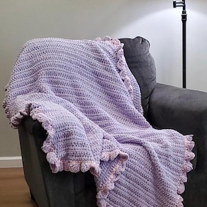 Handmade Lilac Crochet Throw Blanket: Soft Chunky Yarn, Shell Stitch