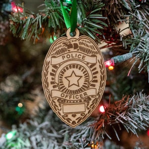 Custom Police Badge Wood Ornament | Laser Engraved | Add Your Badge Number | Handmade