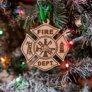 Handmade Fire Department Wood Ornament | Laser Engraved | 3-Inch Decorative Keepsake