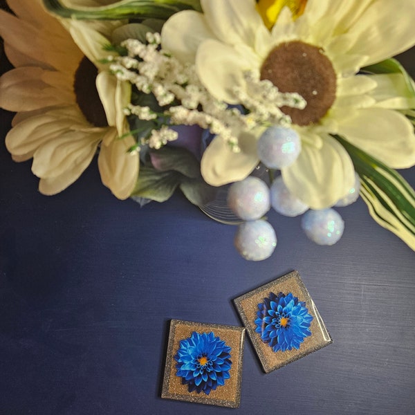 Blue Sunflower Coaster For Furniture Protecting Home Decor Heat and Sweat Resistant With Non Slip Backing 4 or 6 Inch Floral Home Decor