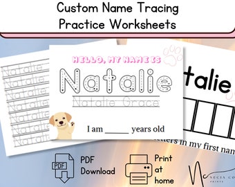 Custom Name Tracing Worksheet First And Last Name Spelling Writing Practice Pink Puppy Personalized