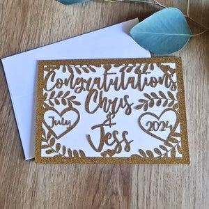 Personalised Congratulations Card for Newlyweds Engagement Card for Couples Sparkly Glitter Custom with Date Wedding Gift Card for Newlyweds