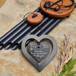 Personalized Memorial Wind Chime Black: Engraved Spinning Heart, Sympathy Gift