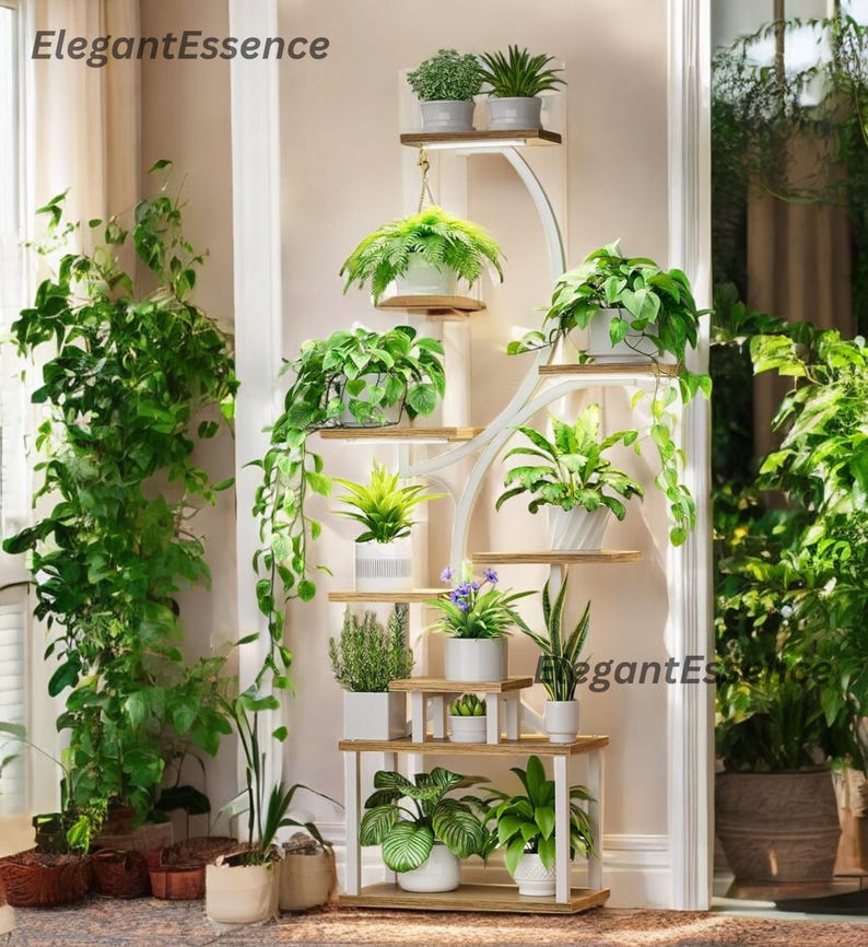 65-Inch Plant Stand With Grow Lights - 9 Tier Shelf, Removable Drawer, Corner Design For Indoor Plants