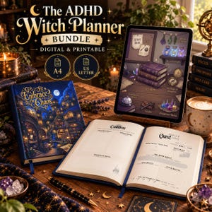 ADHD Witch Planner Bundle: Printable + GoodNotes Hyperlinked | Neurodivergent RPG Journal for Focus & Energy Management