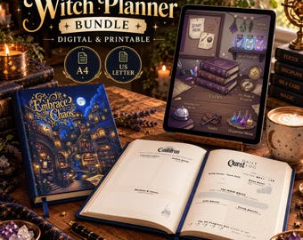 ADHD魔女プランナーバンドル：印刷可能＋GoodNotesハイパーリンク付き｜集中力とエネルギー管理のための神経発達障害RPGジャーナル