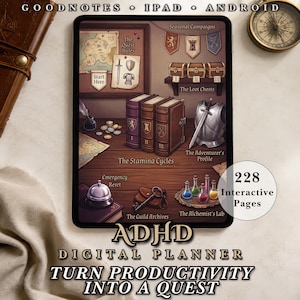 Gamified ADHD Planner for GoodNotes, Interactive PDF, RPG Productivity Journal, Executive Function, Brain Dump