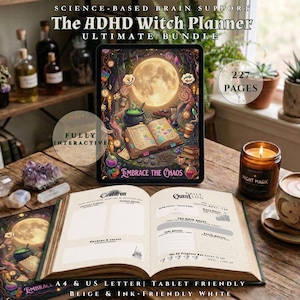 ADHD Witch Planner Bundle: Printable + GoodNotes Hyperlinked | Neurodivergent RPG Journal for Focus & Energy Management