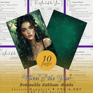 Wheel of the Year Printable | Sabbats Ritual Pages + Dates | Book of Shadows | A4 & US Letter | PDF + PNG Witchcraft Grimoire