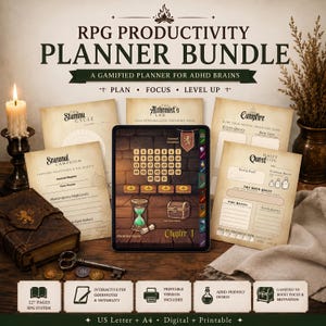ADHS-Planer-Bundle, GoodNotes (digital + druckbares PDF), spielerisches Produktivitätssystem (RPG), Übungen zu exekutiven Funktionen und Brainstorming