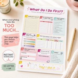 ADHD Decision Paralysis Worksheet, Overwhelm Reset Printable, What Do I Do First? Task Prioritization & Executive Function PDF