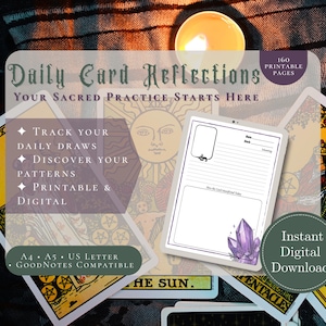 Diário de Tarô – 160 páginas | Imprimível e digital | Rastreador de cartas do dia | Shadow Work, Rider-Waite, GoodNotes, A4 A5 US Letter