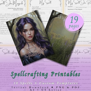 Spellcrafting Grimoire: Book of Shadows Printable Templates (PDF & PNG)
