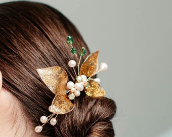 Handmade fashion delicate flowers pearl gold hairpin