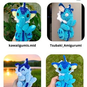 May include: Four images of crocheted aquatic creature plush toys in shades of blue and white. Each toy has large eyes and fins. The text "Tester Appreciation!" is at the top of the image.