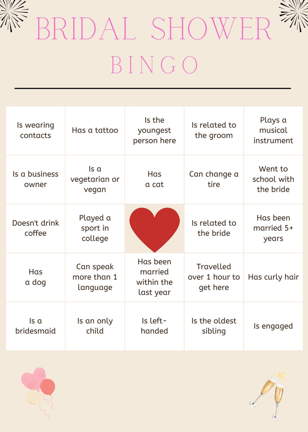 Bridal Shower Bingo Bridal Shower Game Minimalist Design PDF Printable