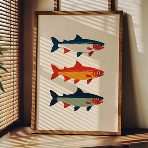 Retro Minimalist Trout Print | Bauhaus Fish Print | Angler Wall Art | Digital Download
