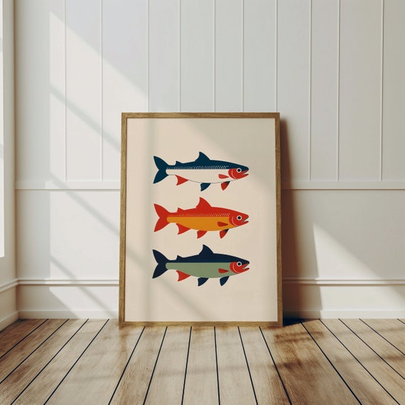 Society6 ケース Fishes In Geometrics (Red) Hand-Painted Ceramic Fish Ornaments in Red (Pair) - Red Fish