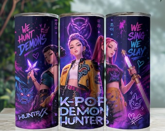 Adesivo per bicchiere K-Pop Demon Hunters PNG | Design per sublimazione anime fantasy | Adesivo per bicchiere Kpop Skinny neon | Download digitale