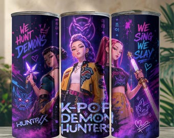 K-Pop Demon Hunters Tumbler Wrap PNG | Fantasy Anime Sublimatieontwerp | Neon Kpop Skinny Tumbler Wrap | Digitale download